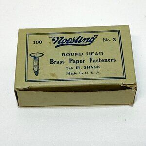 Noesting No. 3 Round Head Brass Paper Fasteners 3/4 In. Shank Box Of 90 Vintage